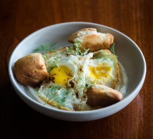 Eggs and yogurt with bread from Sly Granny The Breakfast Club